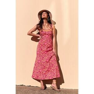 New Free People Ruby's Sweetheart Midi Dress $148 SIZE 2 Red Berry Floral